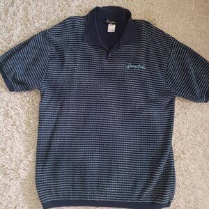 Sean John Men’s XXL Knit Polo Shirt Navy Blue Textured Stripe Cotton Vintage Y2K